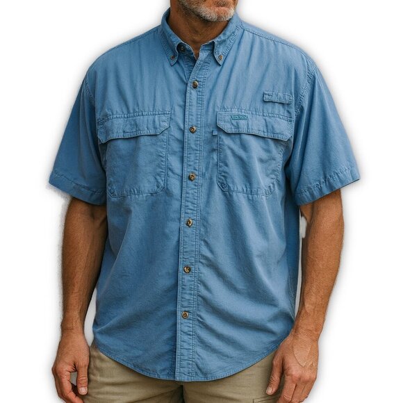 LL Bean Utility Blue Nylon Fishing Hiking Outdoor Short Sleeve Button Shirt XL - Picture 12 of 12